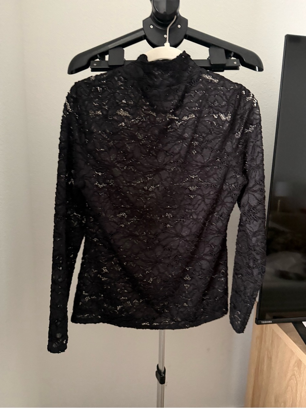 Hill House Black Lace Long-Sleeve Turtle  Neck Top